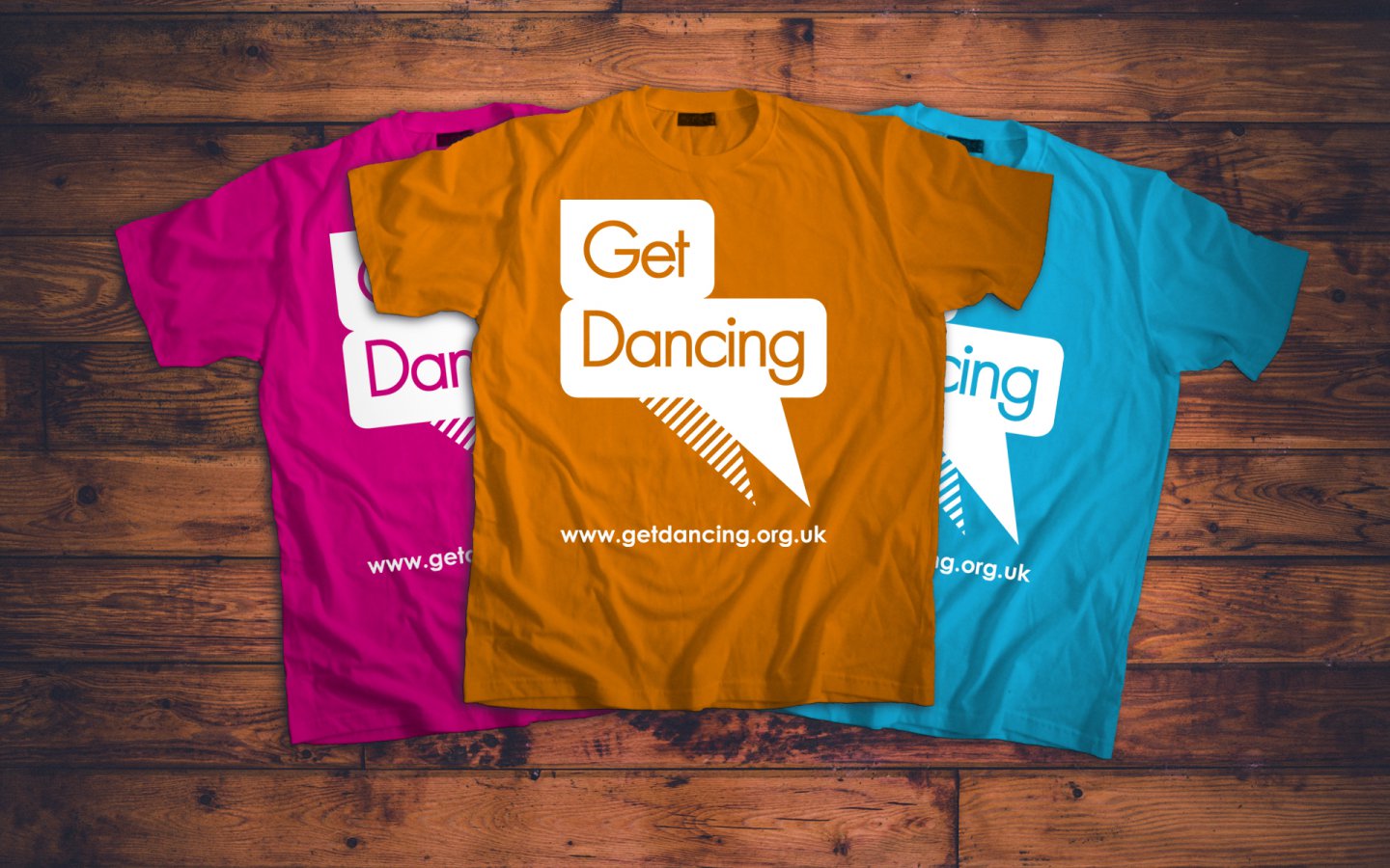 Get Dancing, Logo Design White on Brand Colour T-Shirts